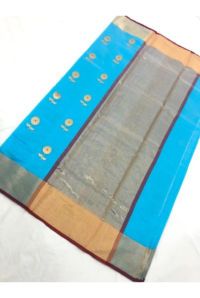 Handloom Kora silk Saree-Sky Blue